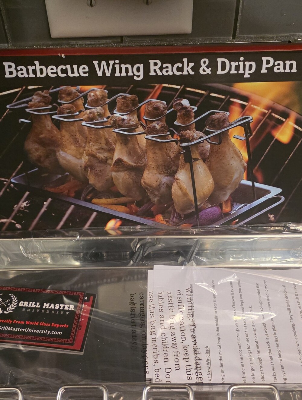 Barbecue Wing Rack & Drip Pan - Black